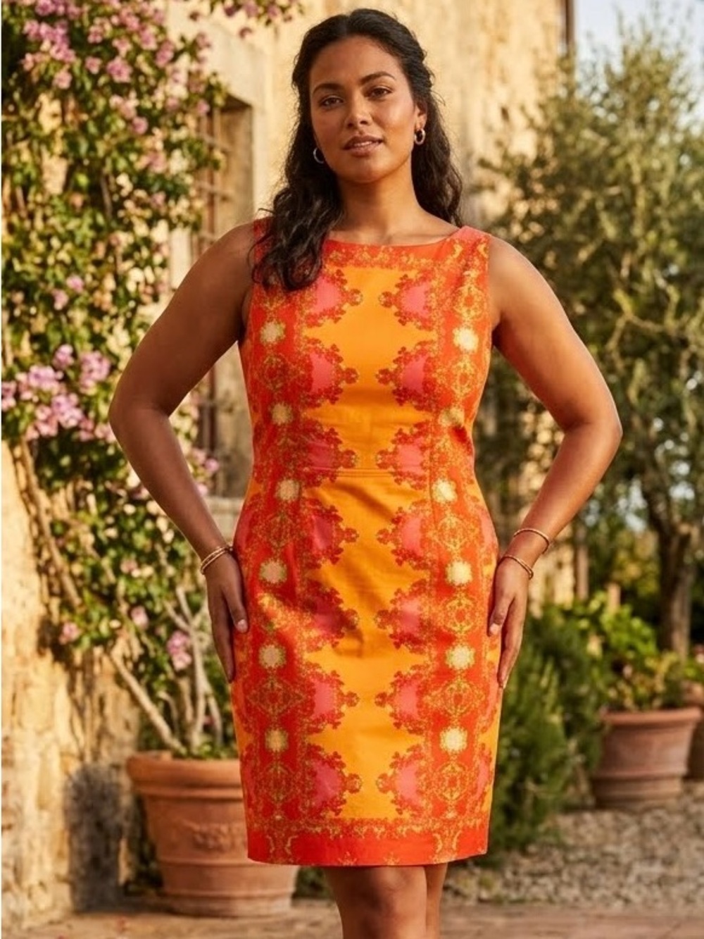 Jones New York Orange Pink Floral Sheath Dress Midi Y2K Wedding Summer Preppy 16